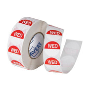 Avery Labels Wednesday Round Day 24mm Red White 1000 Roll-Officecentre