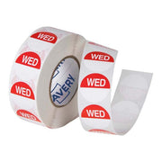 Avery Labels Wednesday Round Day 24mm Red White 1000 Roll-Officecentre