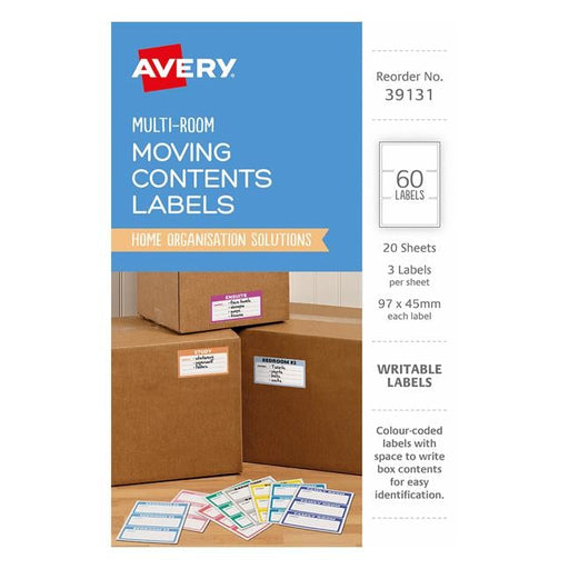 Avery Moving Labels 39131 Assorted Colours 97x45mm 3up 20 Sheets-Officecentre