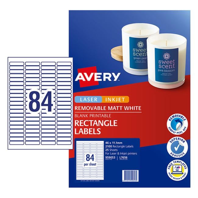 Avery Multi Purpose Label L7656 White 84 Up 25 Sheets Laser Inkjet 46×11.11m Remvble-Officecentre