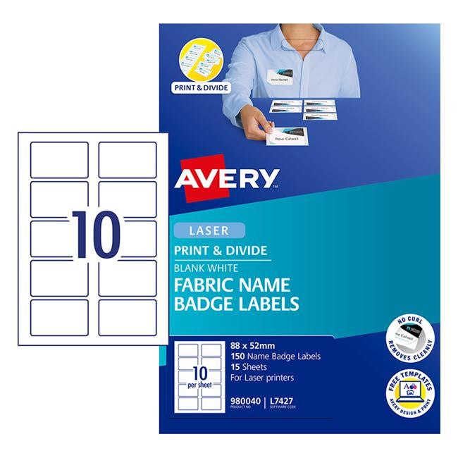 Avery Name Badge L7427 Fabric 88x52mm 10up 15 Sheets Laser-Officecentre