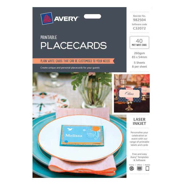 Avery Placecards 85x54mm 8up 5 Sheets Inkjet Laser-Officecentre