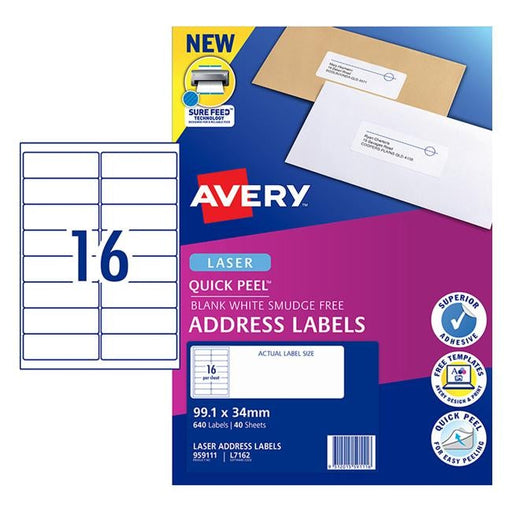 Avery Quick Peel Address Labels L7162 White 99.1x34 16up 40 Sheets-Officecentre