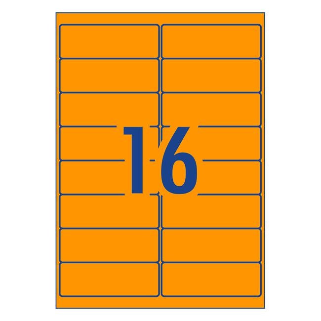 Avery Shipping Label L7162FO Fluoro Orange Laser 99.1x34mm 16up 25 Sheets-Officecentre