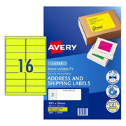 Avery Shipping Label L7162FY Fluoro Yellow Laser 99.1x34mm 16up 25 Sheets-Officecentre