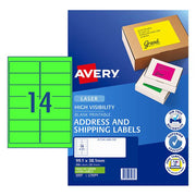 Avery Shipping Label L7163FG Fl Green Laser 99.1x38.1mm 14up 25 Sheets-Officecentre