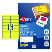 Avery Shipping Label L7163FY Flo Yellow Laser 99.1x38.1mm 14up 25 Sheets-Officecentre