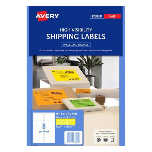 Avery Shipping Label L7165FY Fluoro Yellow 99.1x67.7mm 8up 25 Sheets-Officecentre