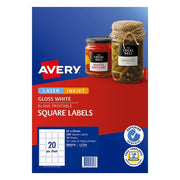 Avery Square Glossy Labels L7124 10 Sheets 20up-Officecentre