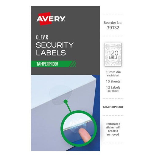 Avery Tamper Proof Label 39132 Clear Dot 30mm 12up 10 Sheets-Officecentre