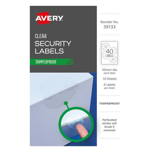 Avery Tamper Proof Label 39133 Clear Dot 50mm 4up 10 Sheets-Officecentre