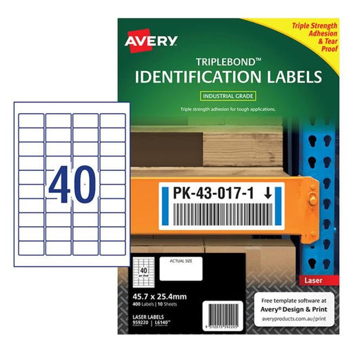 Avery Triplebond Label L6140 White 40 Up 10 Sheets Laser 45.7×25.4mm-Officecentre