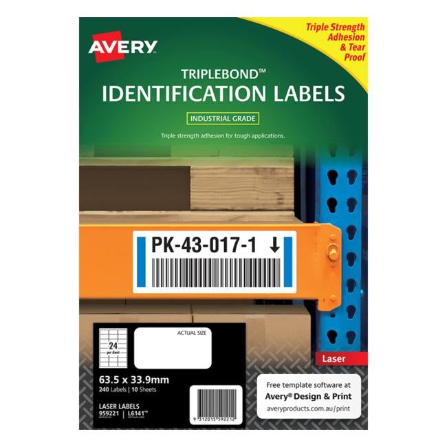 Avery Triplebond Label L6141 White 24 Up 10 Sheets Laser 63.5×33.9mm-Officecentre