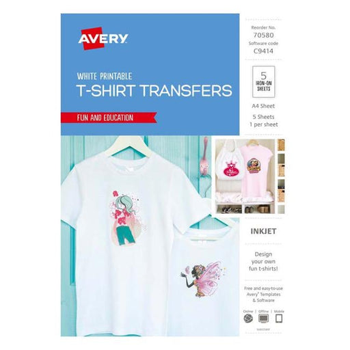 Avery Tshirt Transfer Inspired Ij76 A4 White 5 Pack-Officecentre