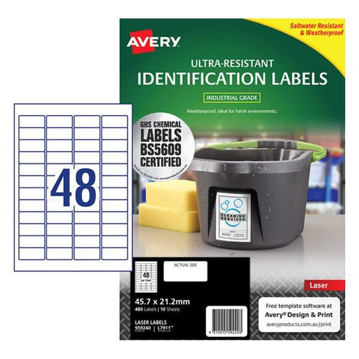 Avery Ultra Resistant Id Label L7911 White 48 Up 10 Sheets Laser 45.7×21.2mm-Officecentre