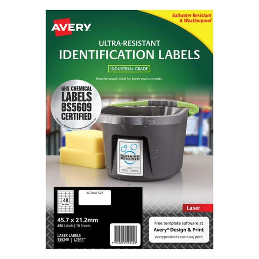 Avery Ultra Resistant Id Label L7911 White 48 Up 10 Sheets Laser 45.7×21.2mm-Officecentre