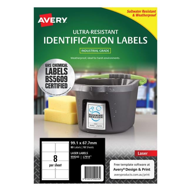 Avery Ultra Resistant Id Label L7914 White 8 Up 10 Sheets Laser 99.1×67.7mm-Officecentre