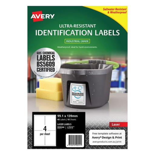 Avery Ultra Resistant Id Label L7915 White 4 Up 10 Sheets Laser 99.1x139mm-Officecentre