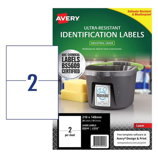 Avery Ultra Resistant Id Label L7916 White 2 Up 10 Sheets Laser 210x148mm-Officecentre