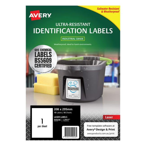 Avery Ultra Resistant Id Label L7917 White 1 Up 10 Sheets Laser 210x297mm-Officecentre