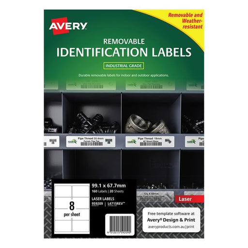 Avery Weather Resistant Label L4715 White 8 Up 20 Sheets Laser 99.1x67.7mm Removable-Officecentre