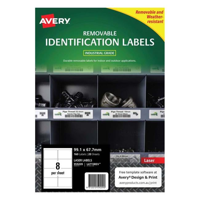 Avery Weather Resistant Label L4715 White 8 Up 20 Sheets Laser 99.1x67.7mm Removable-Officecentre