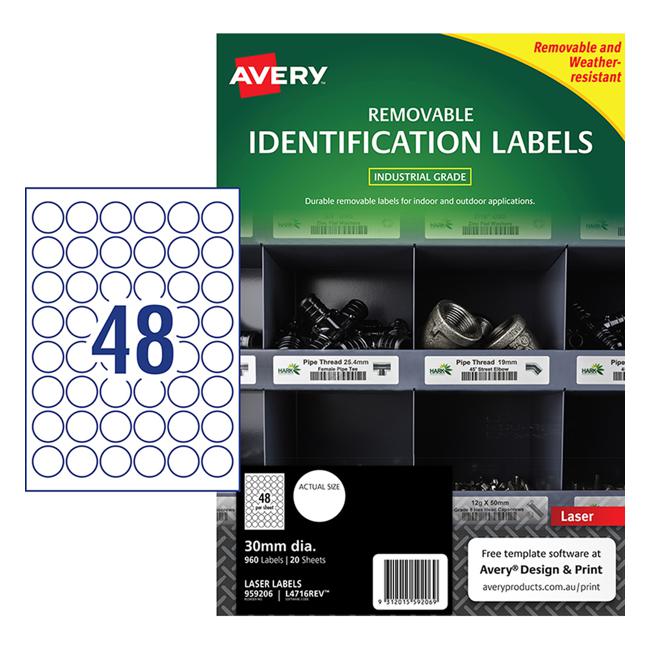 Avery Weather Resistant Label L4716 White 48 Up 20 Sheets Laser 30mm Removable-Officecentre