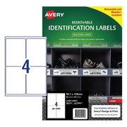 Avery Weather Resistant Label L4774 White 4 Up 20 Sheets Laser 99.1x139mm Removable-Officecentre
