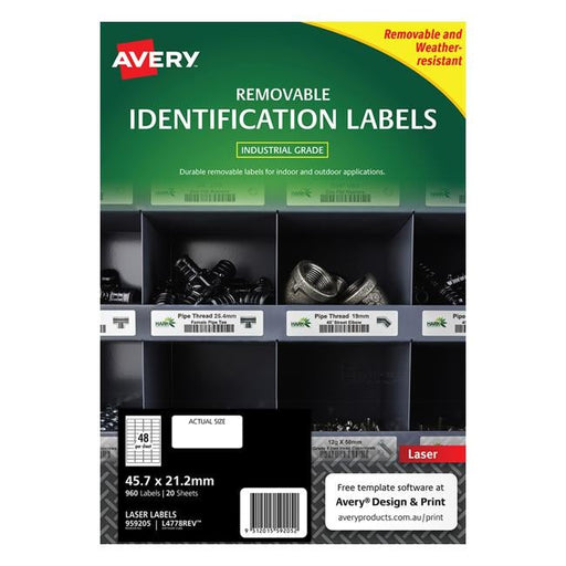 Avery Weather Resistant Label L4778 White 48 Up 20 Sheets Laser 45.7x21.2mm Removable-Officecentre