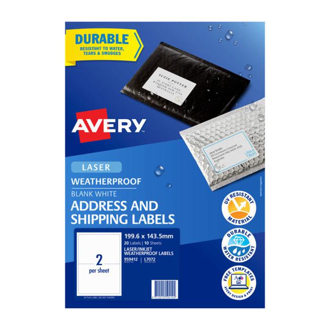 Avery Weatherproof Label L7072 199.6×143.5mm 2up 10 Sheets-Officecentre