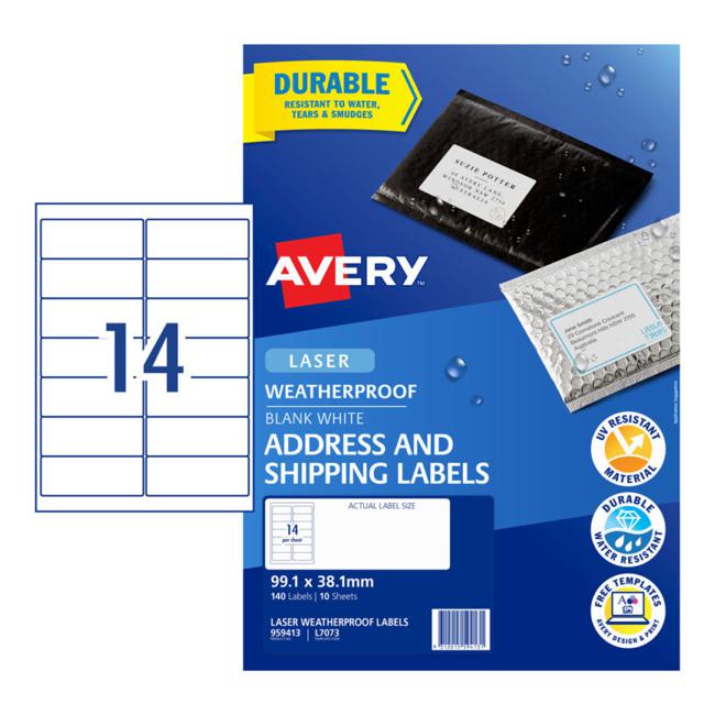 Avery Weatherproof Label L7073 99.1×38.1mm 14 up 10 Sheets-Officecentre