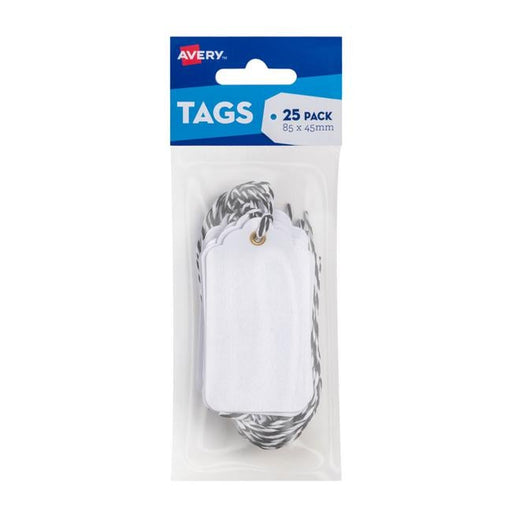 Avery White Scallop Tags - 85x45mm w-string 25 pack-Officecentre
