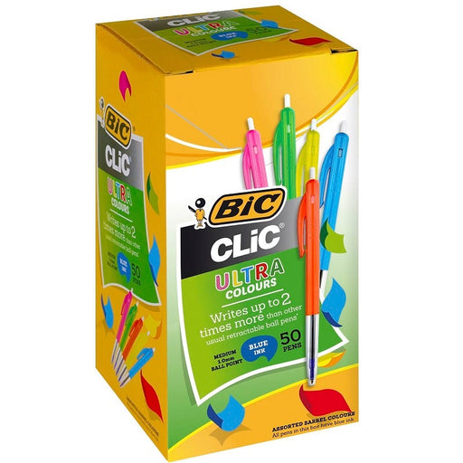 Bic Clic Ultra Colours Medium Ballpoint Pen Blue Box 50-Officecentre
