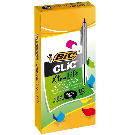 Bic Clic Xtra Life Medium Ballpoint Pen Black Box 10-Officecentre