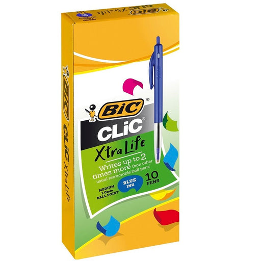 Bic Clic Xtra Life Medium Ballpoint Pen Blue Box 10-Officecentre