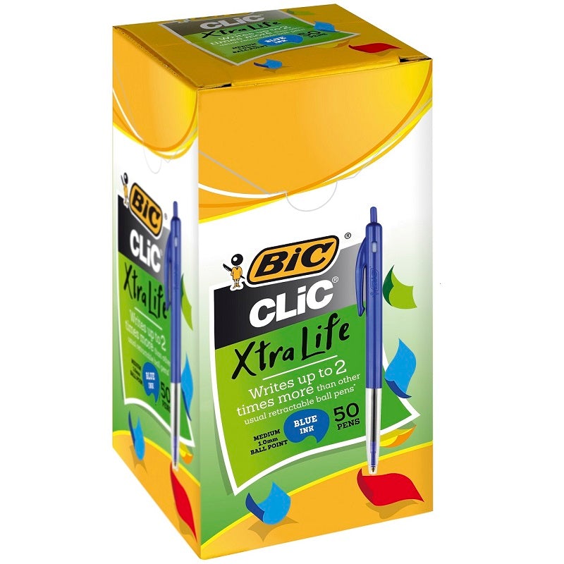Bic Clic Xtra Life Medium Ballpoint Pen Blue Box 50-Officecentre