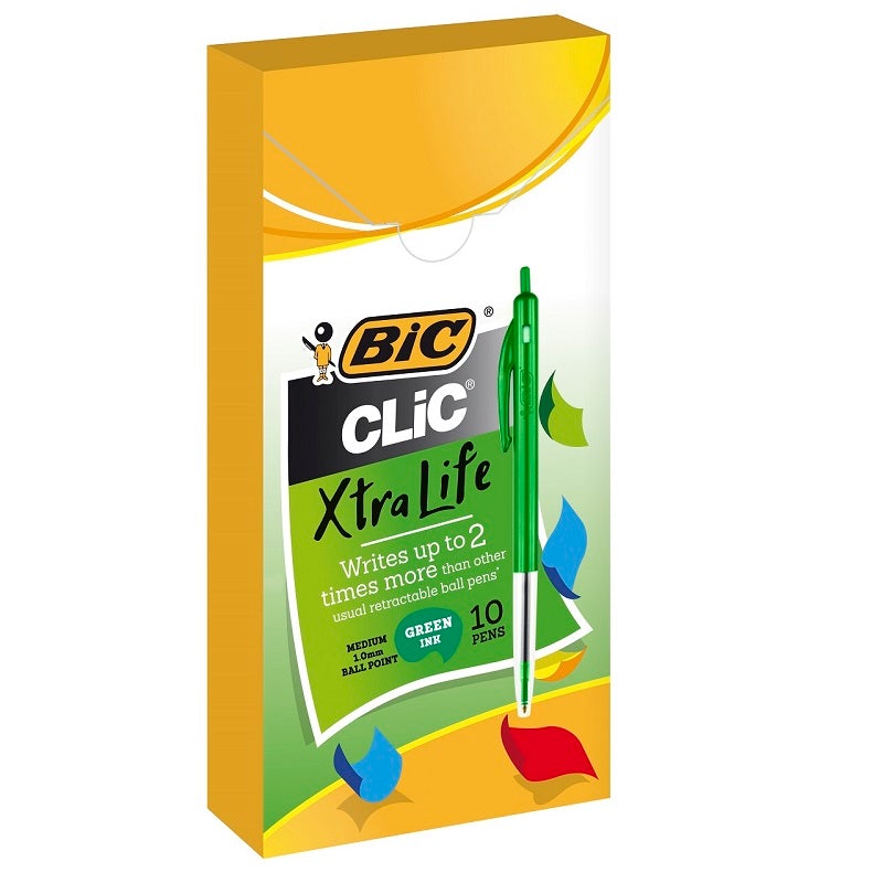 Bic Clic Xtra Life Medium Ballpoint Pen Green Box 10-Officecentre
