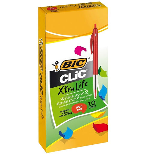 Bic Clic Xtra Life Medium Ballpoint Pen Red Box 10-Officecentre