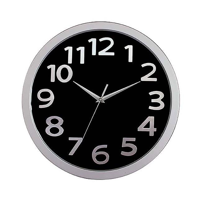 Carven clock 330mm silver rim black face-Officecentre