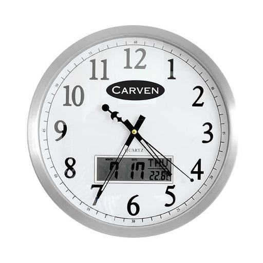 Carven clock 350mm aluminium frame with lcd date-Officecentre