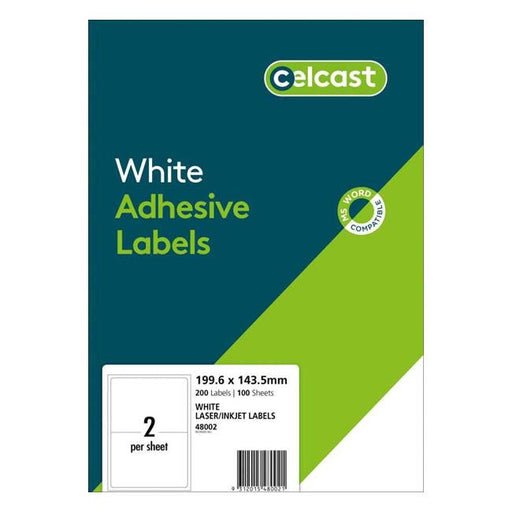 Celcast Labels A4 199.6x143.5mm 2up 100 Sheets-Officecentre