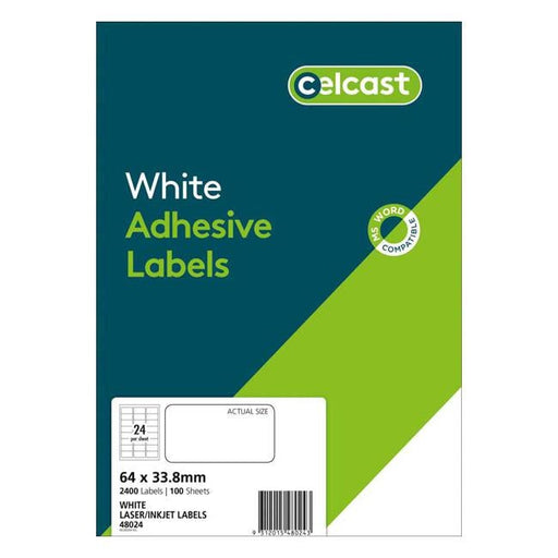 Celcast Labels A4 64x33.8mm 24up 100 Sheets-Officecentre