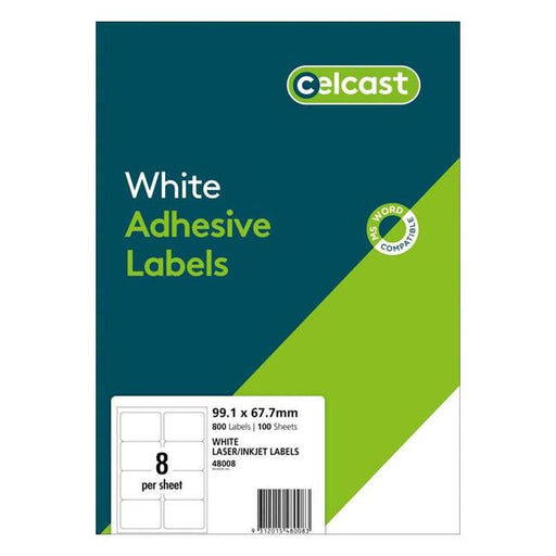 Celcast Labels A4 99.1x67.7mm 8up 100 Sheets-Officecentre