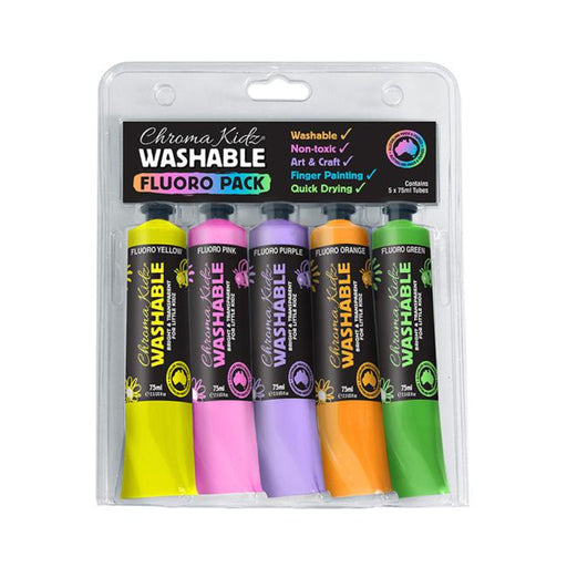 Chroma Kidz Washable Acrylic Fluoro Paint 5 X 75ml Set-Officecentre