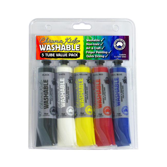 Chroma Kidz Washable Acrylic Paint 5 X 75ml Set-Officecentre
