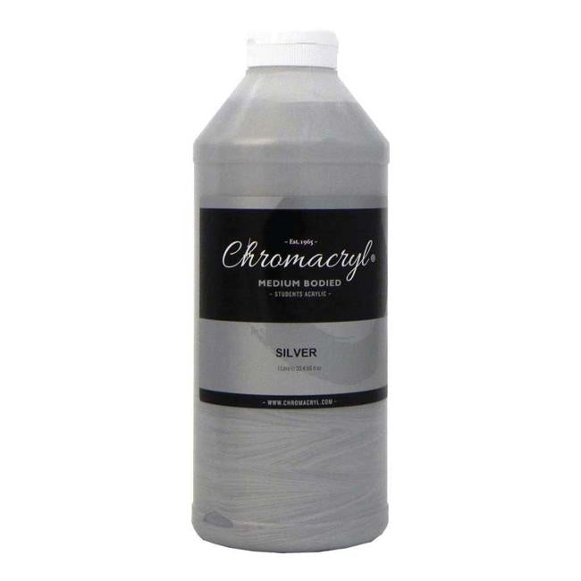 Chromacryl Acrylic Paint Student  1 Litre Silver-Officecentre