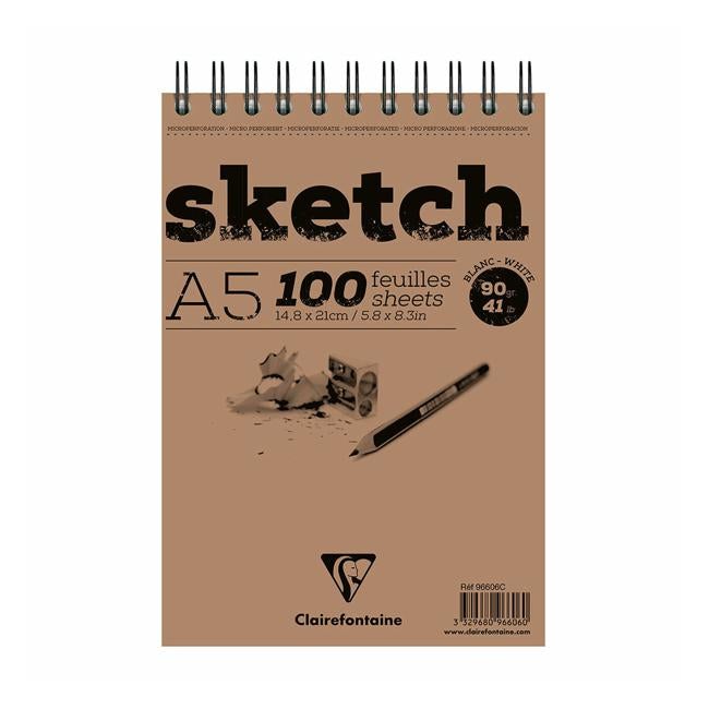 Clairefontaine Sketch Spiral Pad A5 White-Officecentre