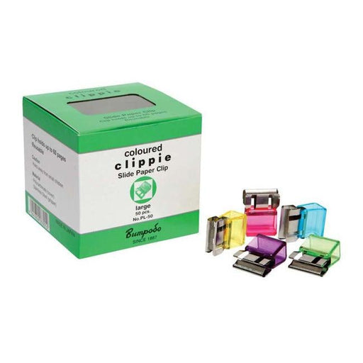 Clippie Paper Clip Slide Large Coloured Box 50-Officecentre