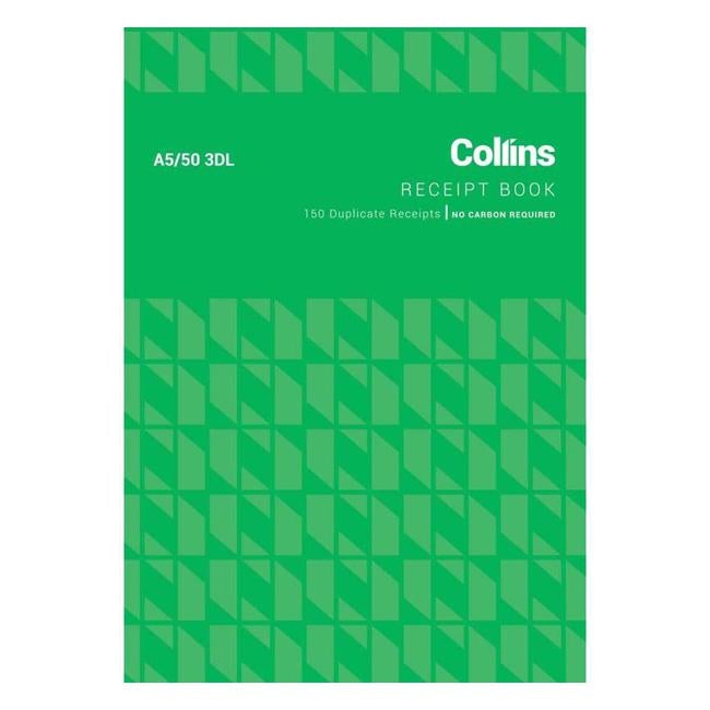 Collins Cash Receipt A5/50 3dl Duplicate No Carbon Required-Officecentre