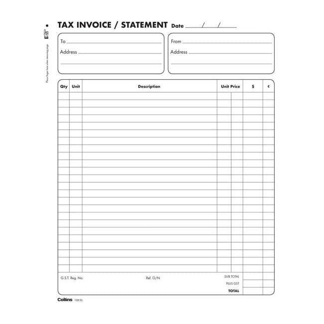 Collins Tax Invoice 108dl Duplicate No Carbon Required-Officecentre